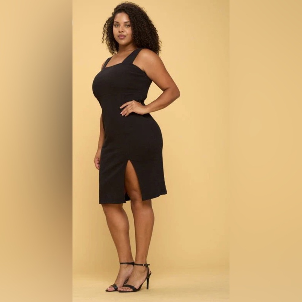 NWT ReneeC Celine Black Ribbed Bodycon, Square Neck, & Sleeveless Dress Size 1x